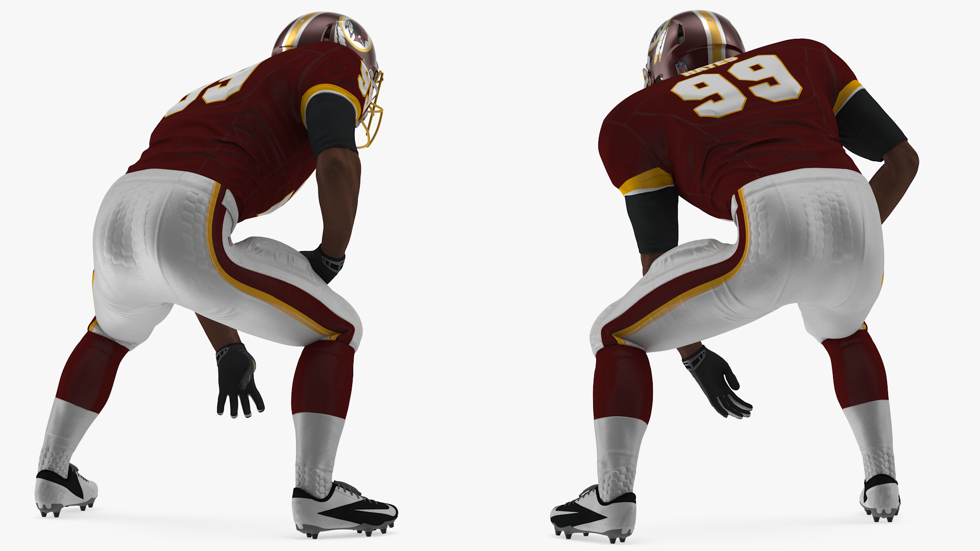 3D Washington Redskins American Football Player Crouching Fur model