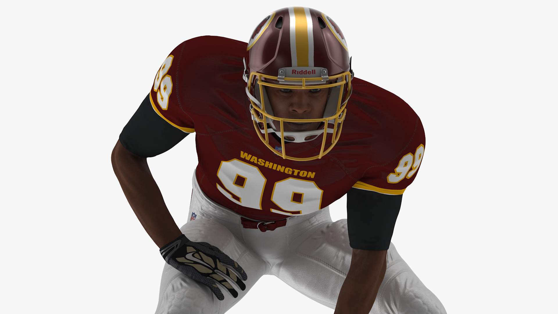 3D Washington Redskins American Football Player Crouching Fur model