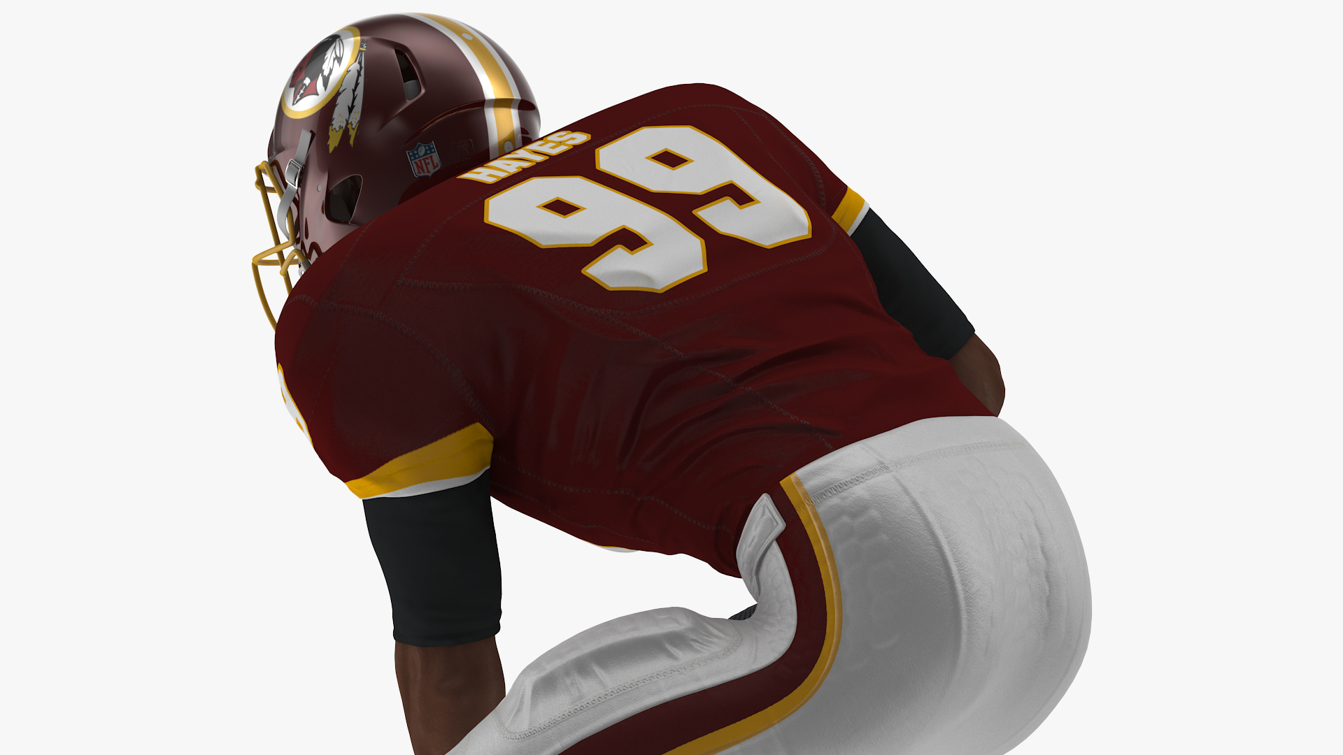 3D Washington Redskins American Football Player Crouching Fur model