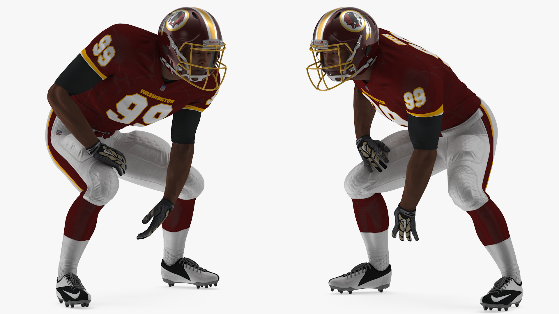 3D Washington Redskins American Football Player Crouching Fur model