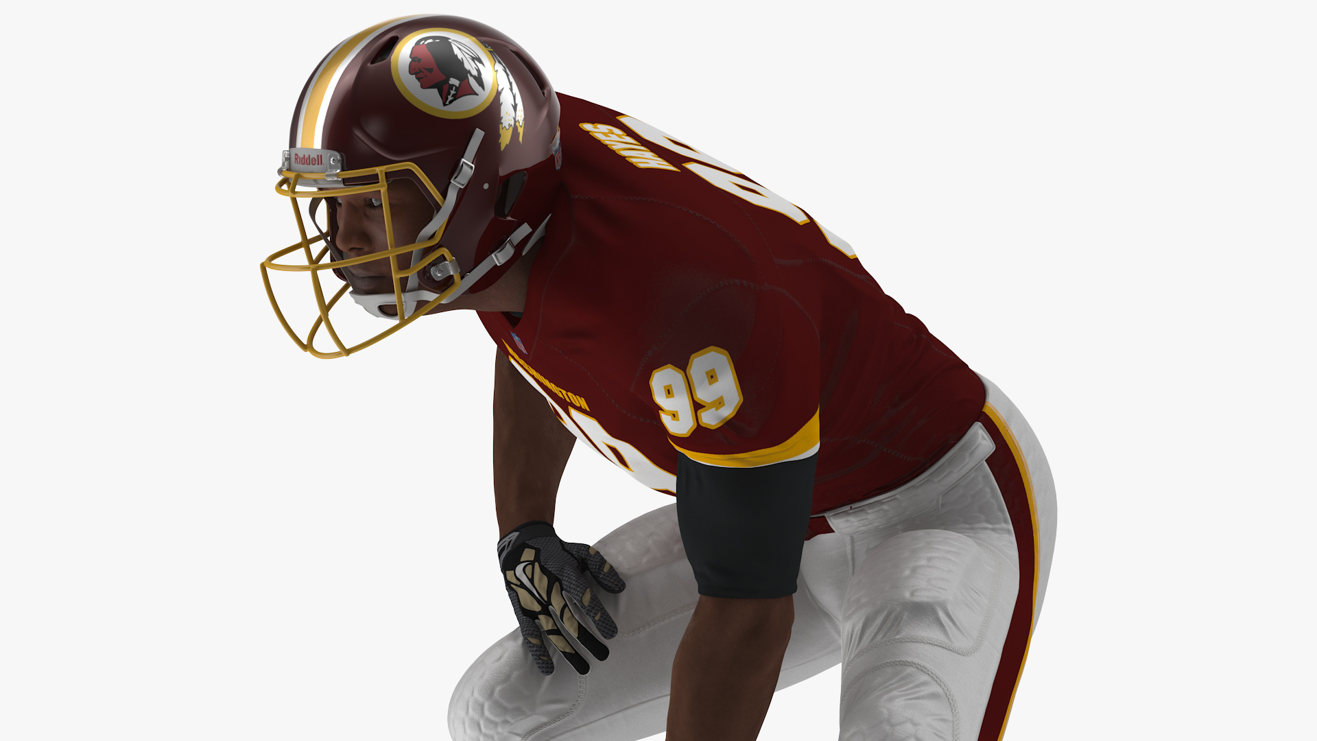3D Washington Redskins American Football Player Crouching Fur model