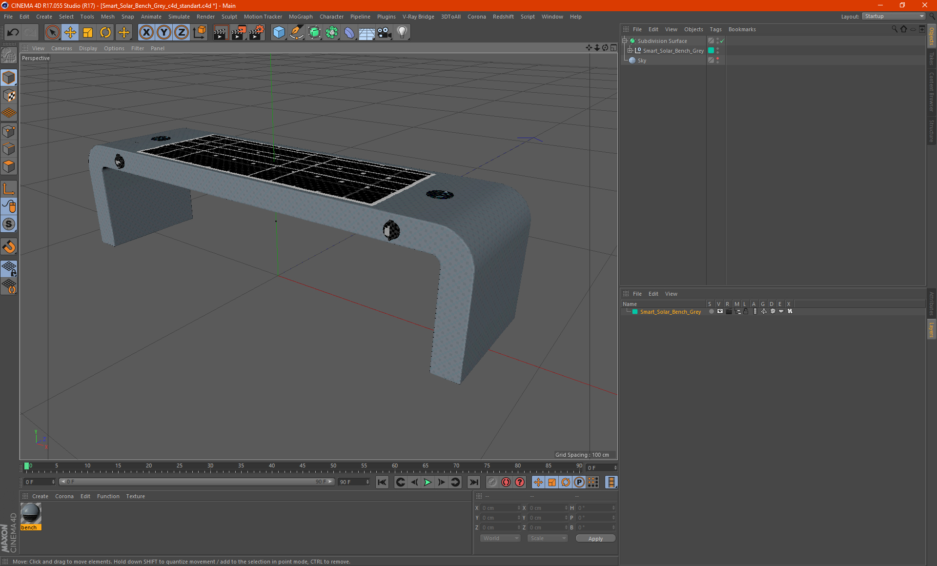 Smart Solar Bench Grey 3D
