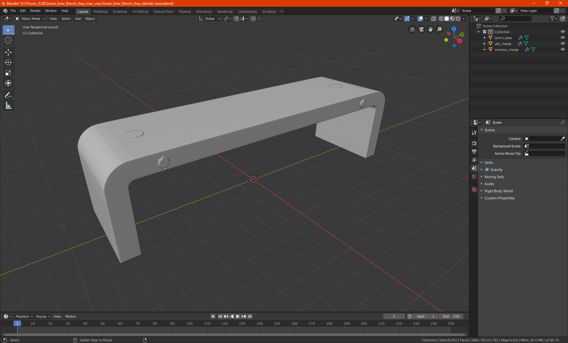Smart Solar Bench Grey 3D