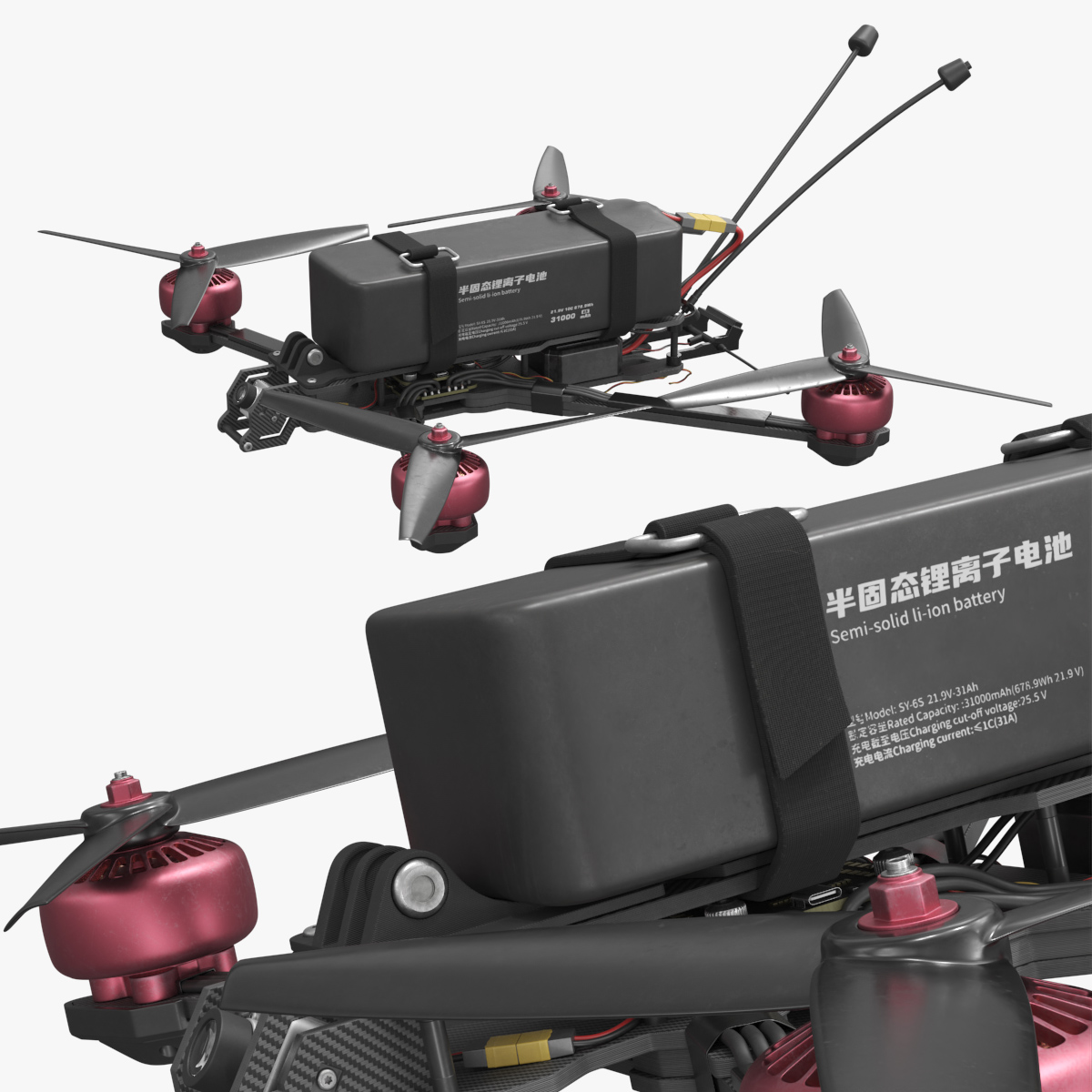 Quadcopter FPV Drone with Camera and Battery 3D model preview