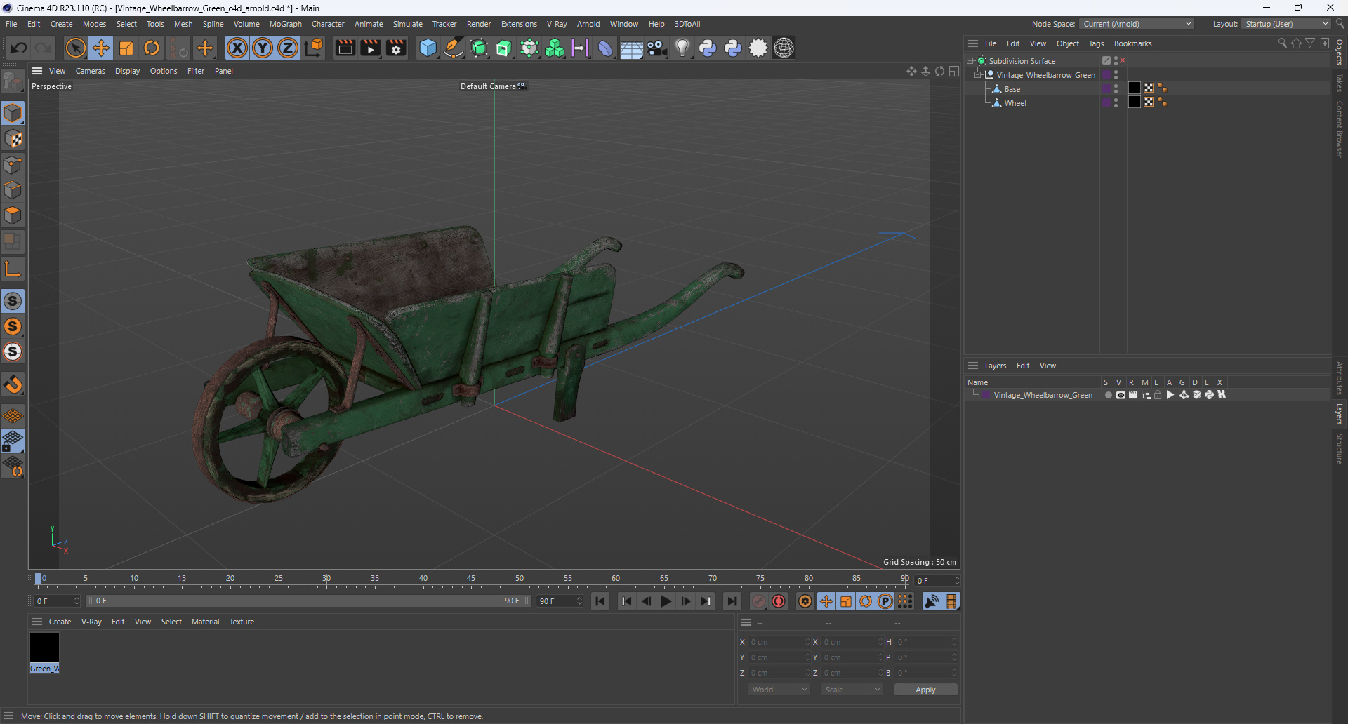 3D model Vintage Wheelbarrow Green