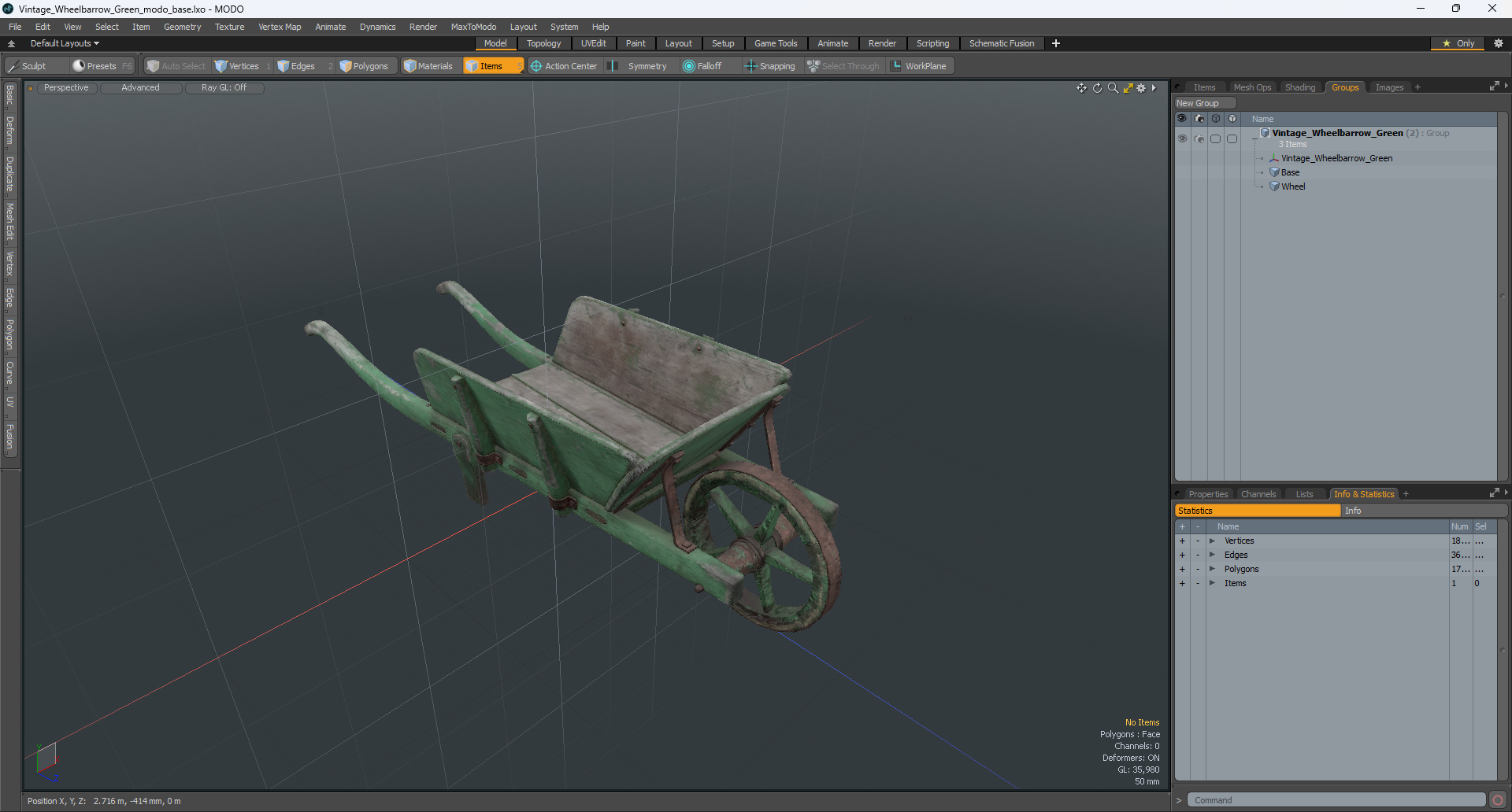 3D model Vintage Wheelbarrow Green