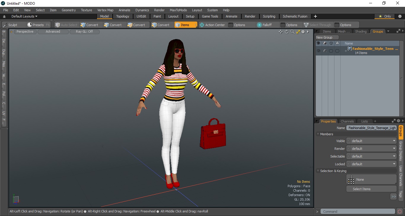 Fashionable Style Teenage Light Skin Black Girl T Pose 3D model