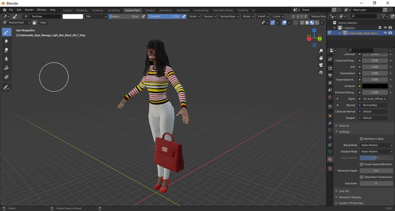 Fashionable Style Teenage Light Skin Black Girl T Pose 3D model
