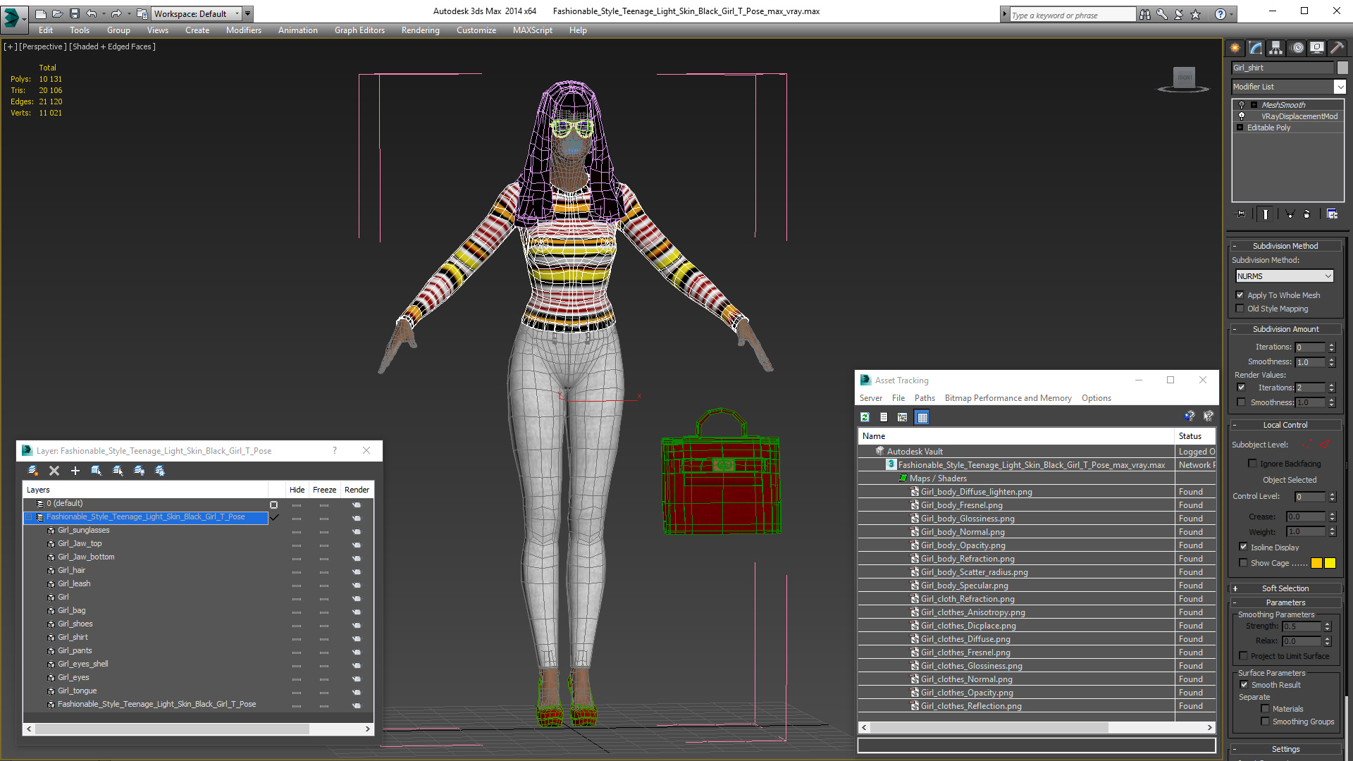 Fashionable Style Teenage Light Skin Black Girl T Pose 3D model