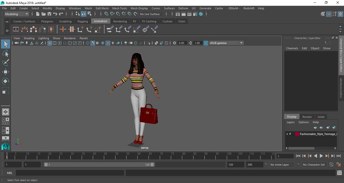 Fashionable Style Teenage Light Skin Black Girl T Pose 3D model