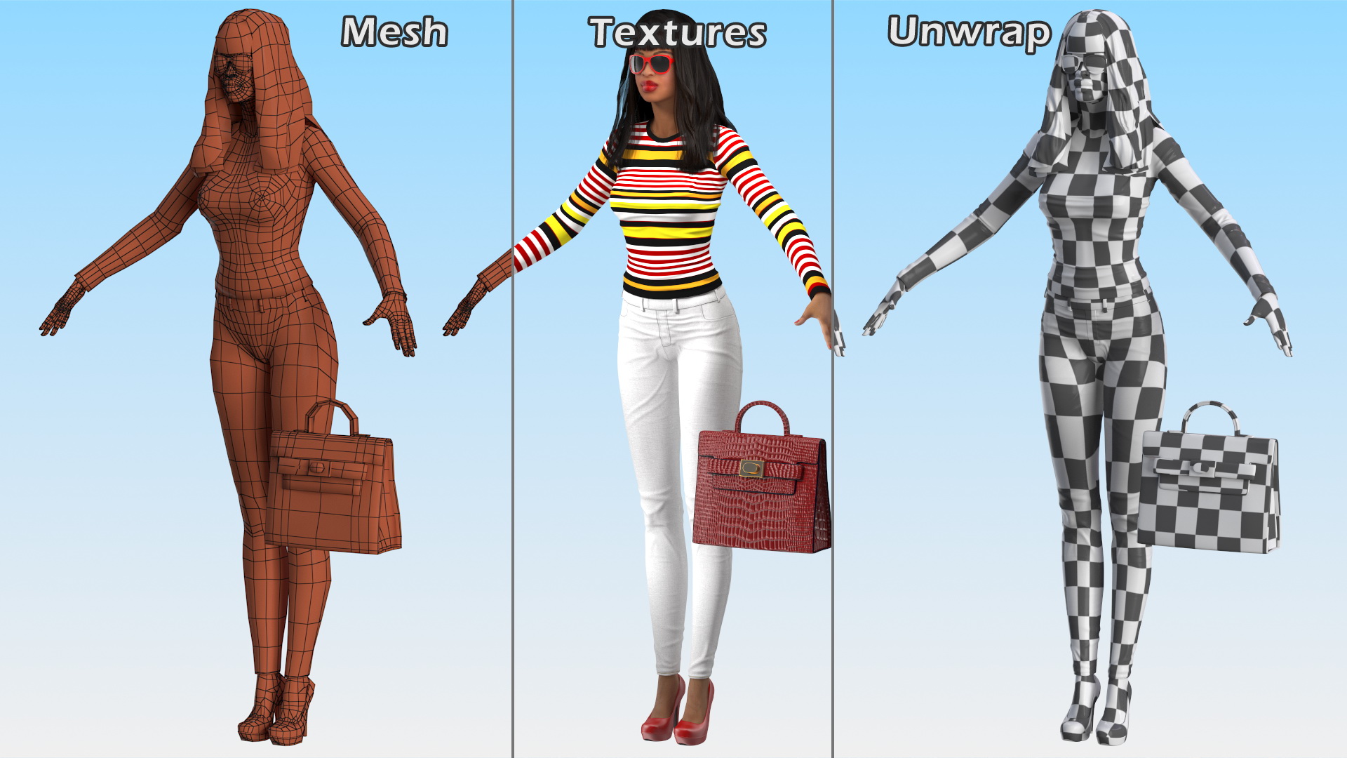 Fashionable Style Teenage Light Skin Black Girl T Pose 3D model