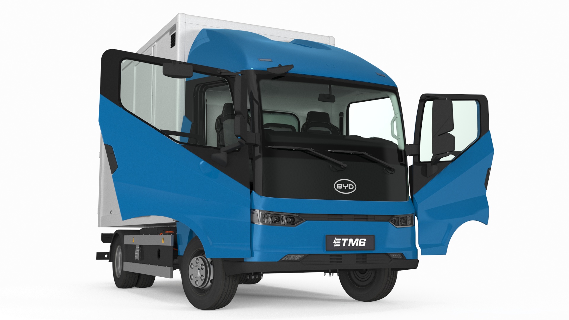 3D model Truck BYD ETM6 Blue Rigged for Maya