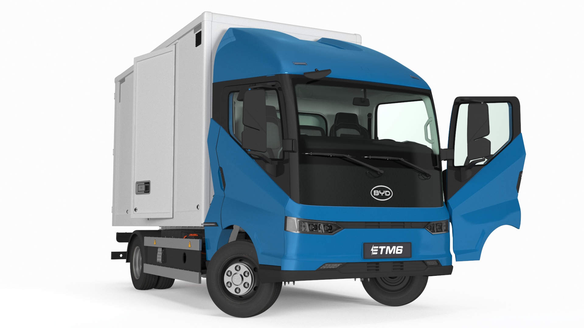 3D model Truck BYD ETM6 Blue Rigged for Maya
