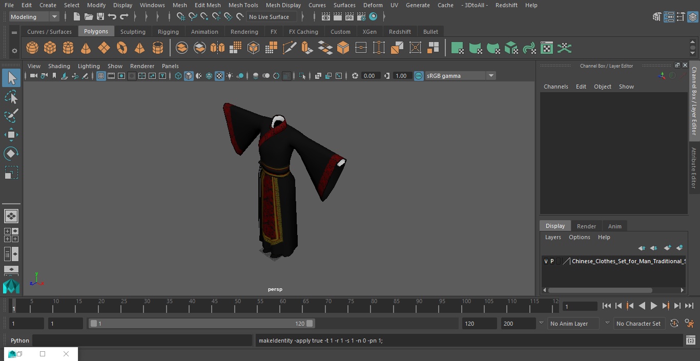 3D model Chinese Clothes Set for Man Traditional Style