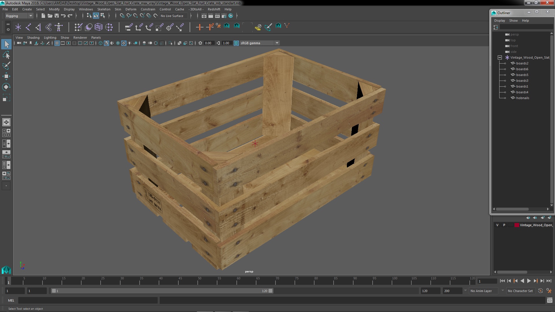Vintage Wood Open Slat Fruit Crate 3D model