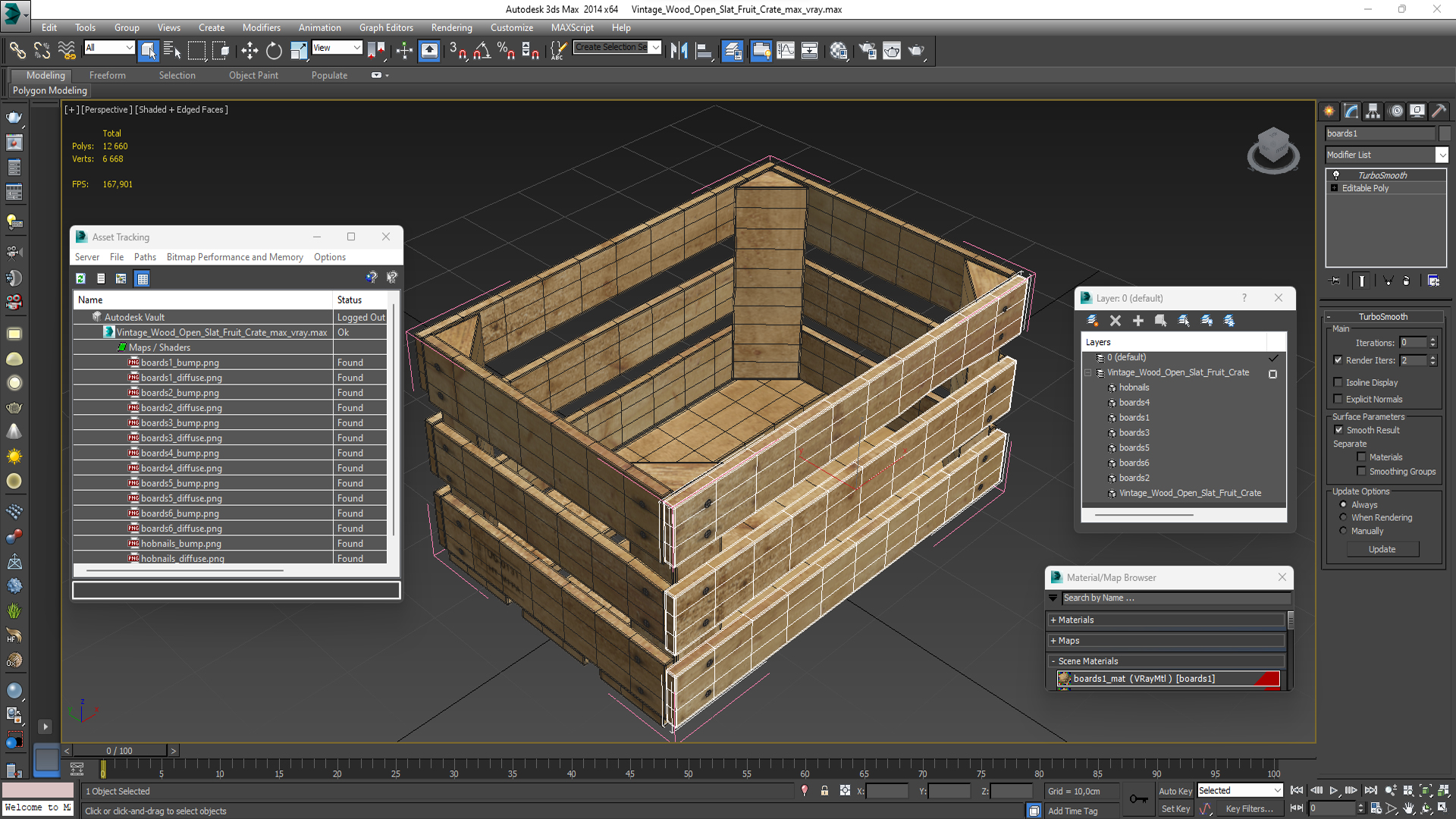 Vintage Wood Open Slat Fruit Crate 3D model