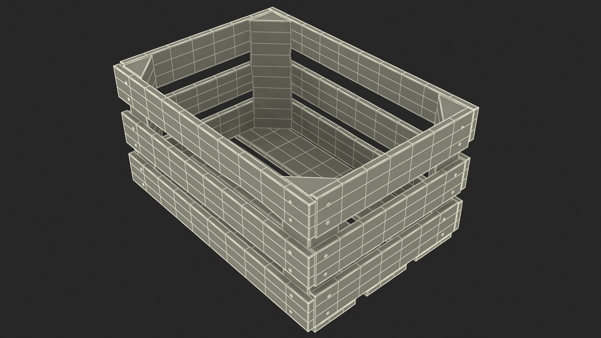 Vintage Wood Open Slat Fruit Crate 3D model
