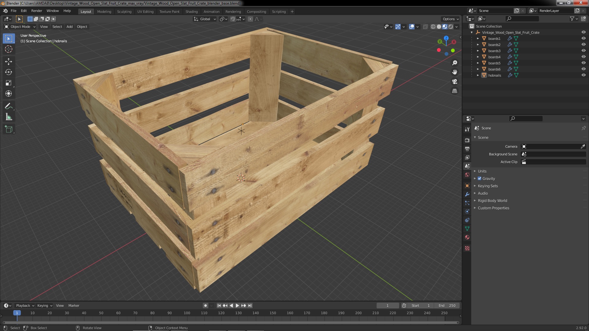 Vintage Wood Open Slat Fruit Crate 3D model