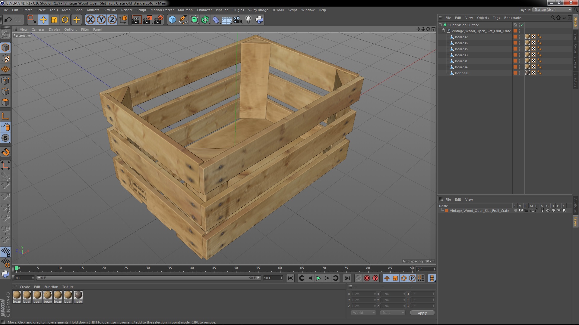 Vintage Wood Open Slat Fruit Crate 3D model