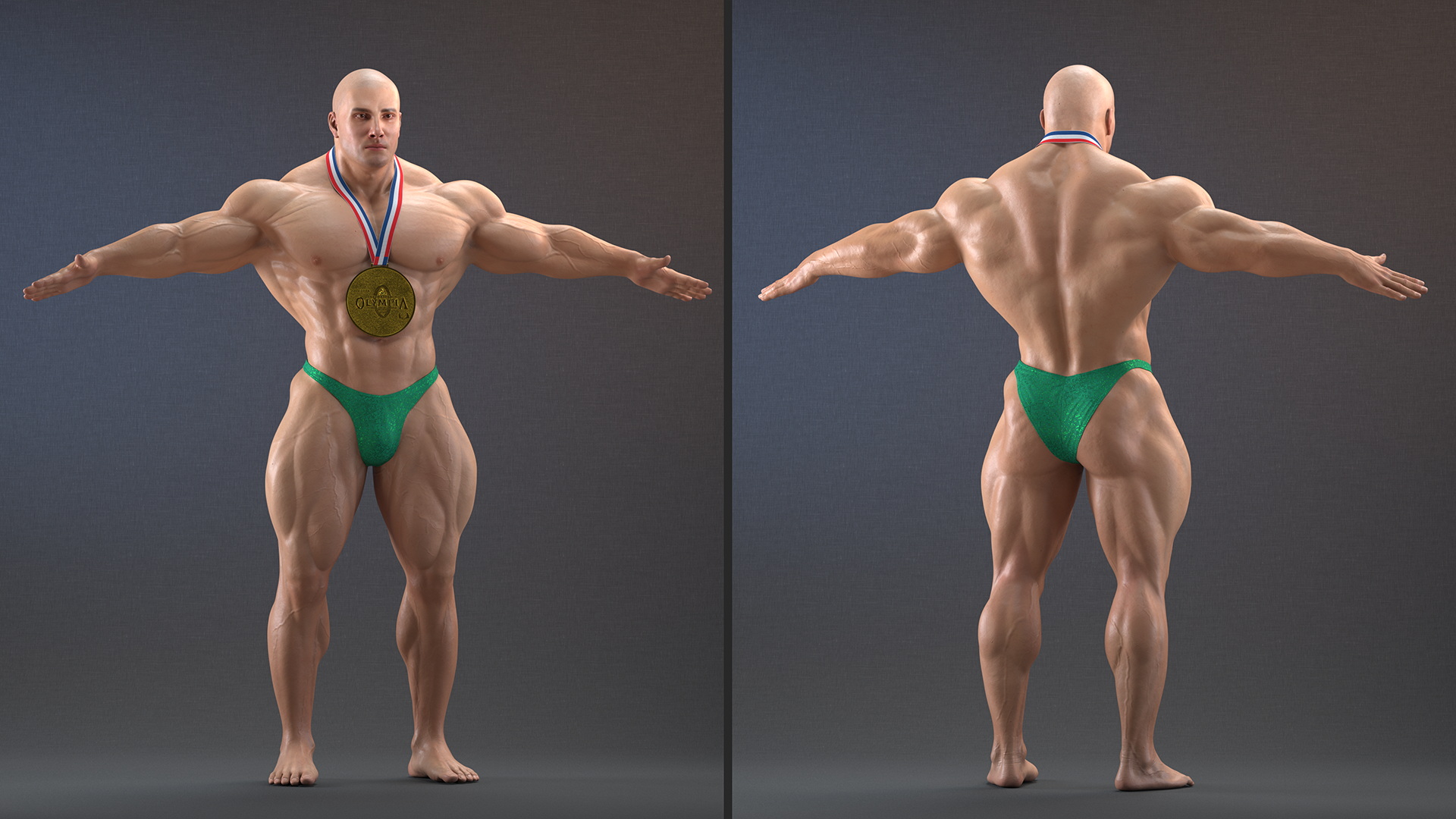 Bodybuilder Man Character T-Pose 3D
