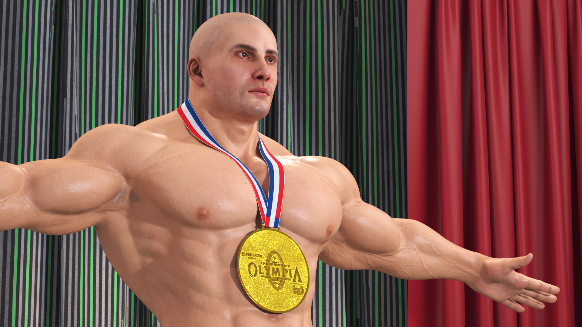 Bodybuilder Man Character T-Pose, view 10