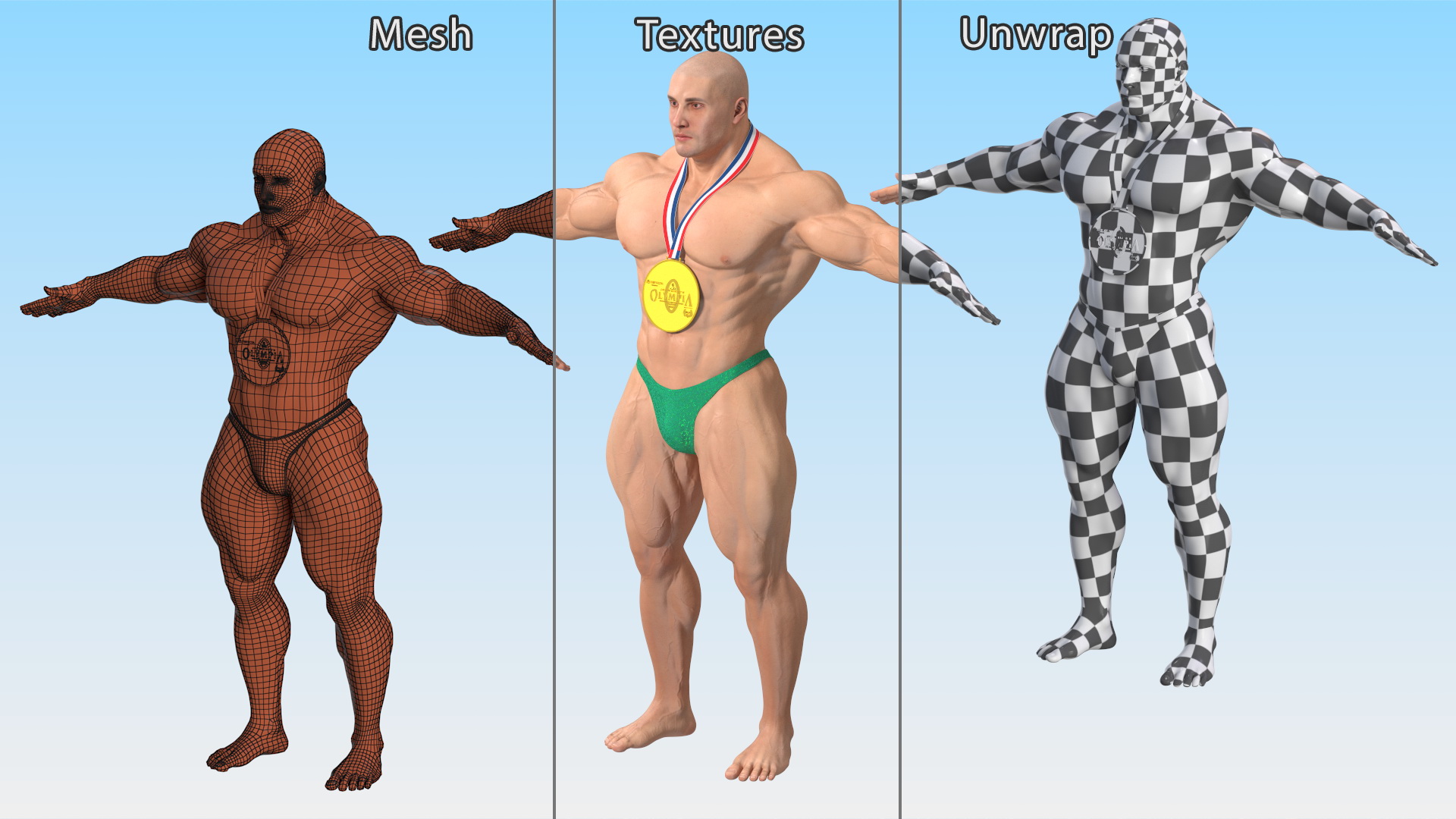 Bodybuilder Man Character T-Pose 3D