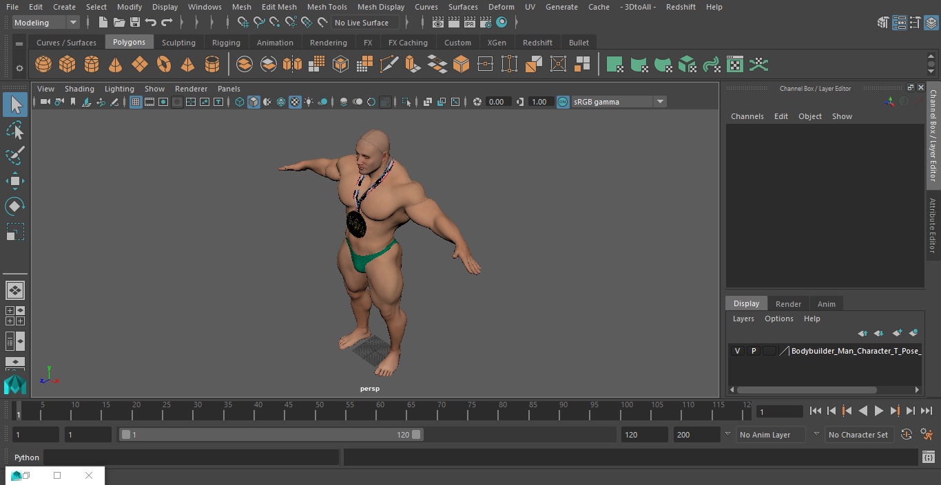 Bodybuilder Man Character T-Pose 3D