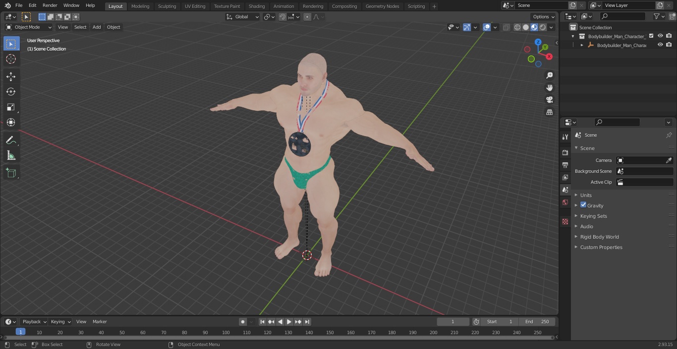 Bodybuilder Man Character T-Pose 3D