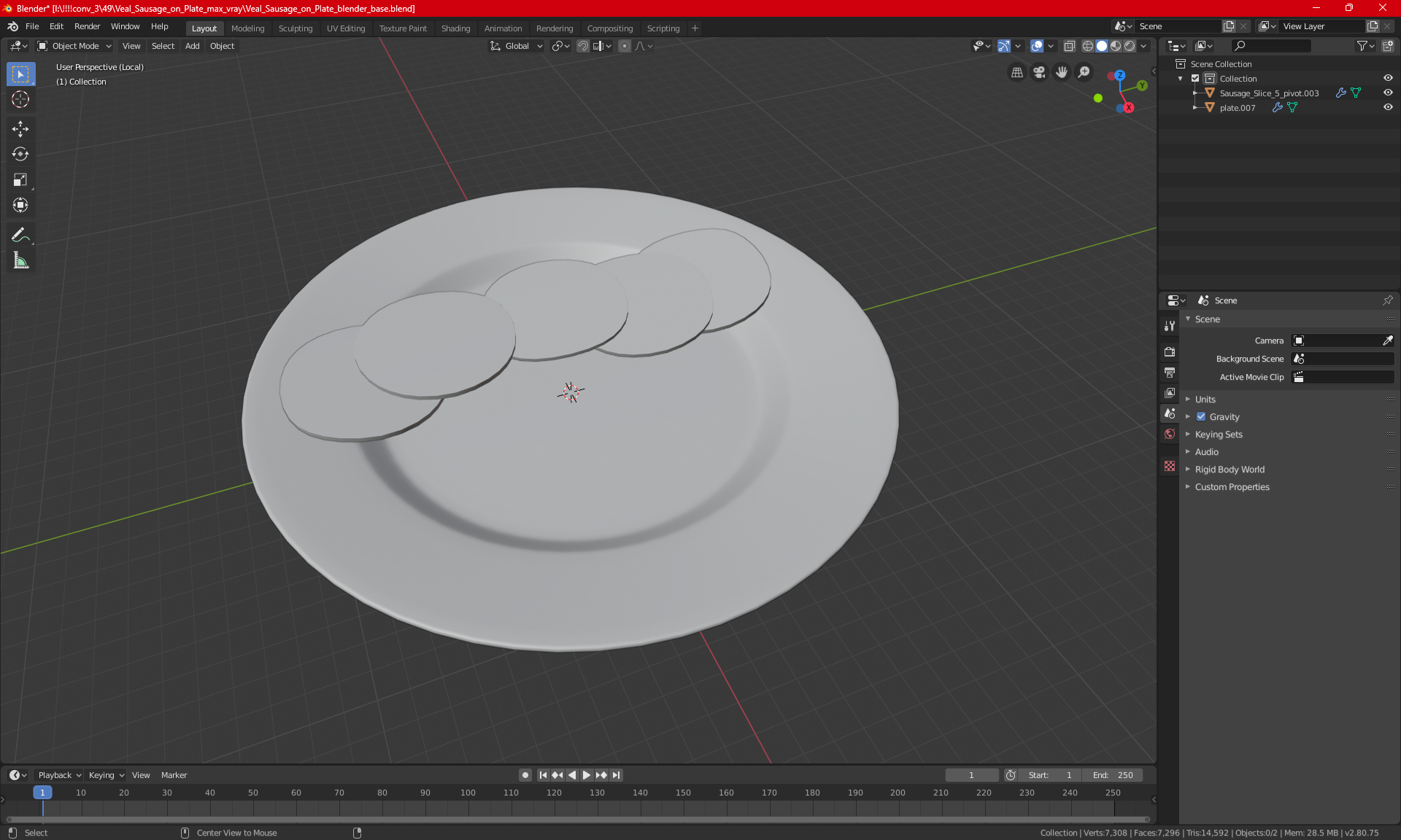 3D Veal Sausage on Plate