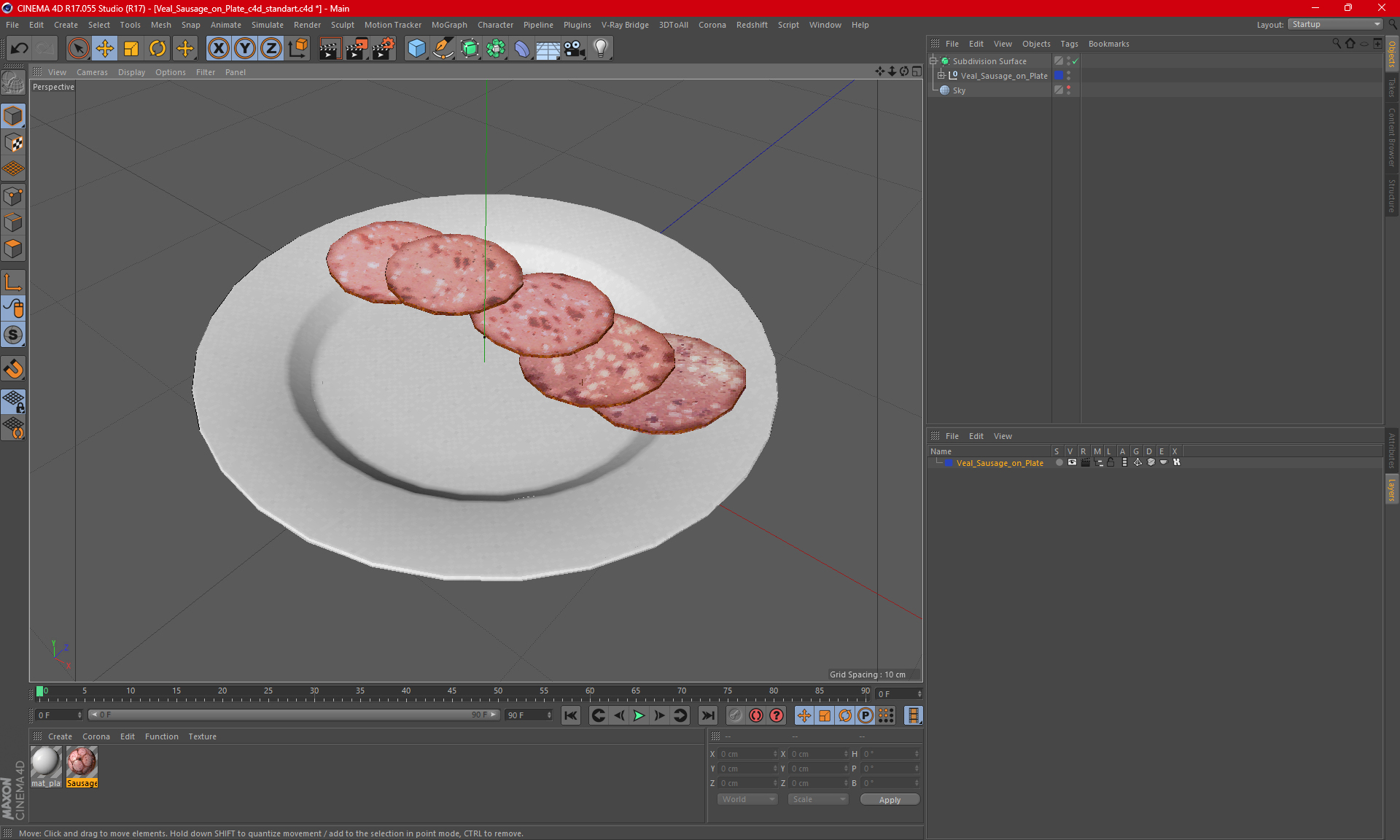 3D Veal Sausage on Plate
