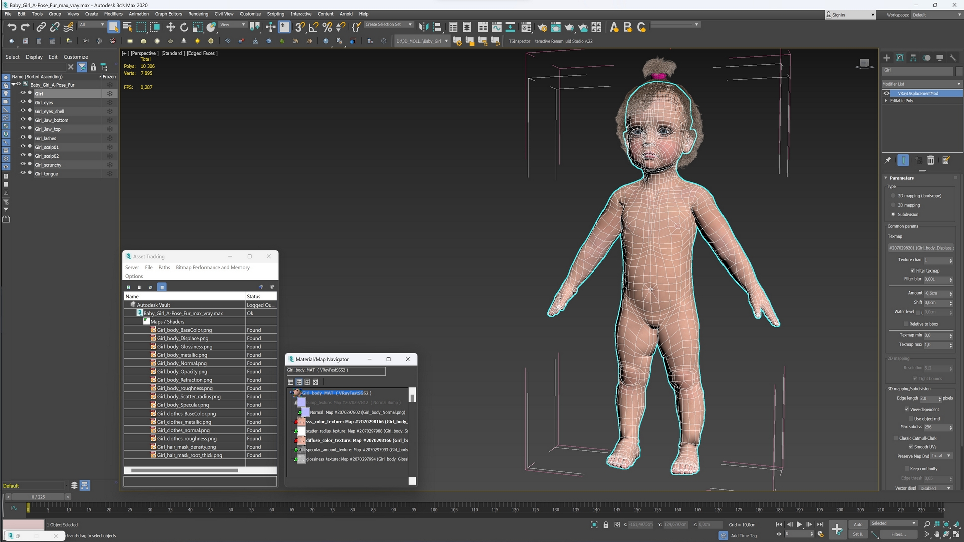 3D model Baby Girl A-Pose Fur