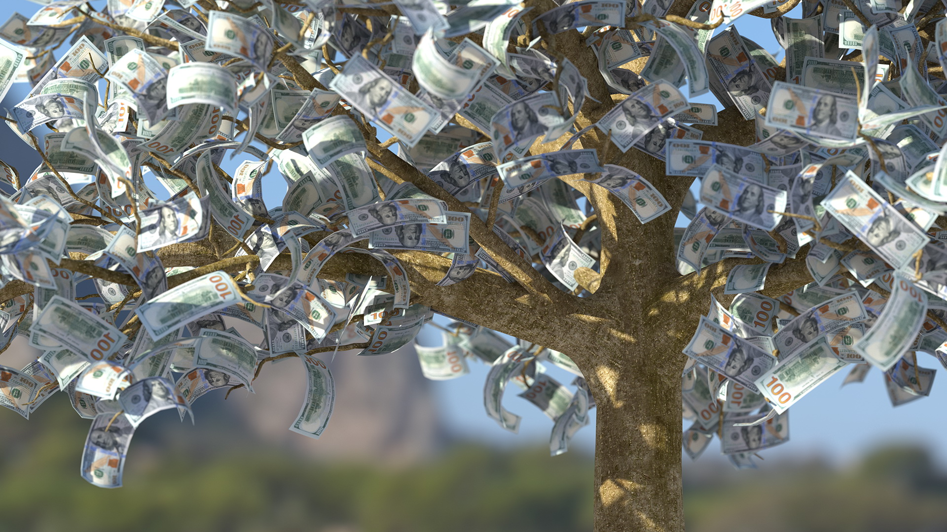 3D Money Tree with Dollar Bills model