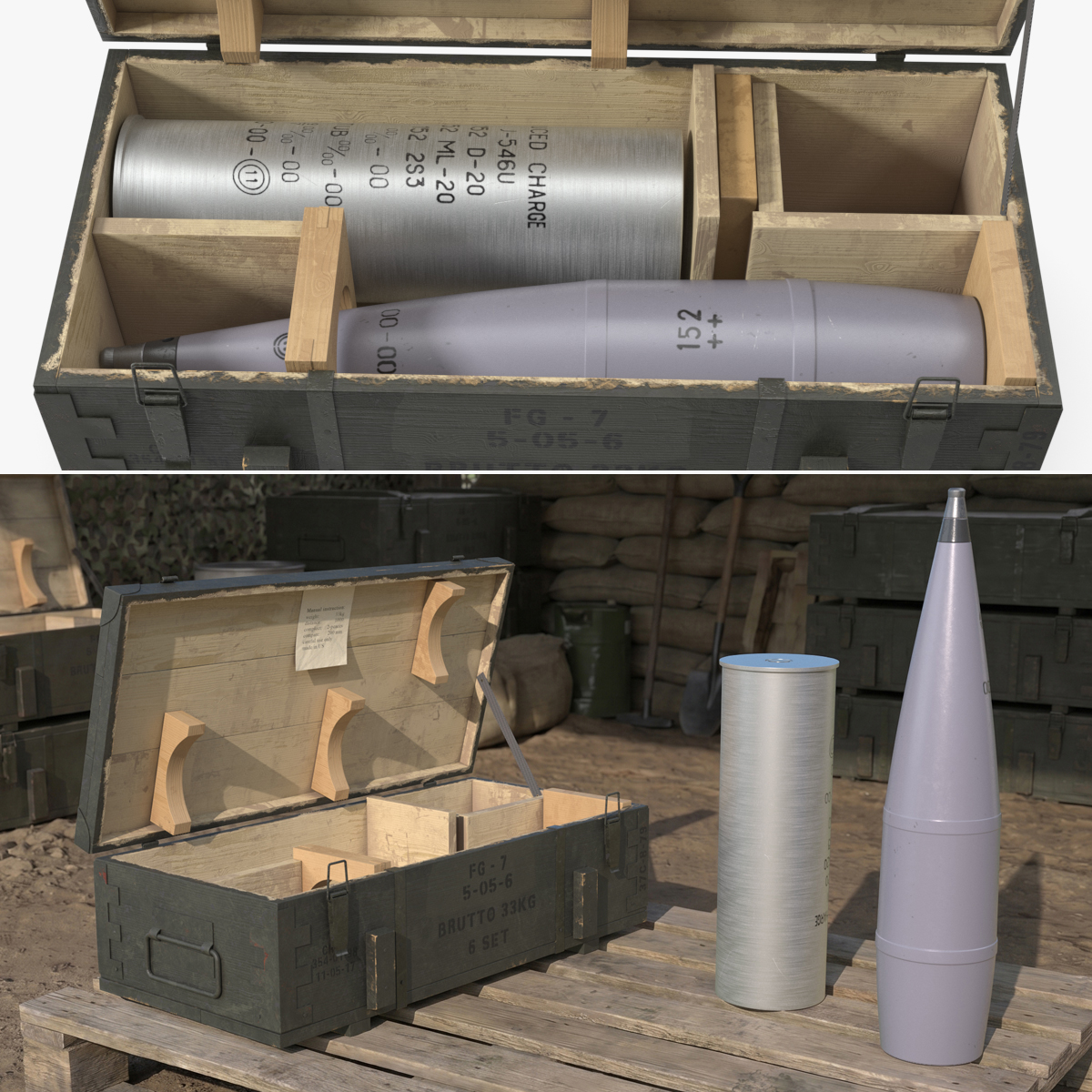 Artillery Projectile 152 mm with Box