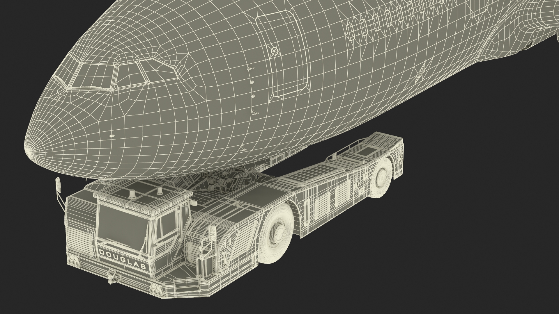 3D Airplane Pulled by Towing Tractor model