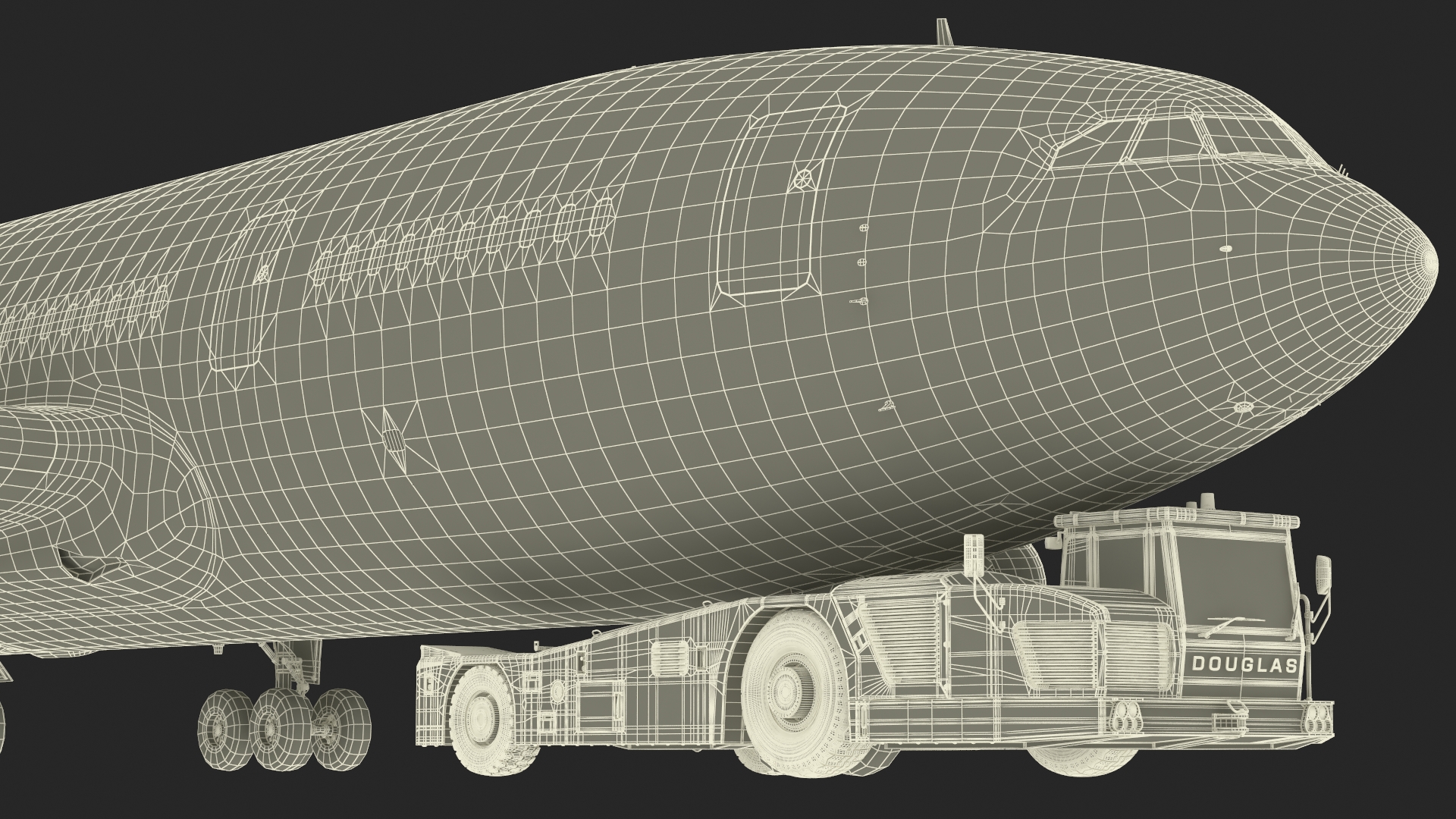 3D Airplane Pulled by Towing Tractor model
