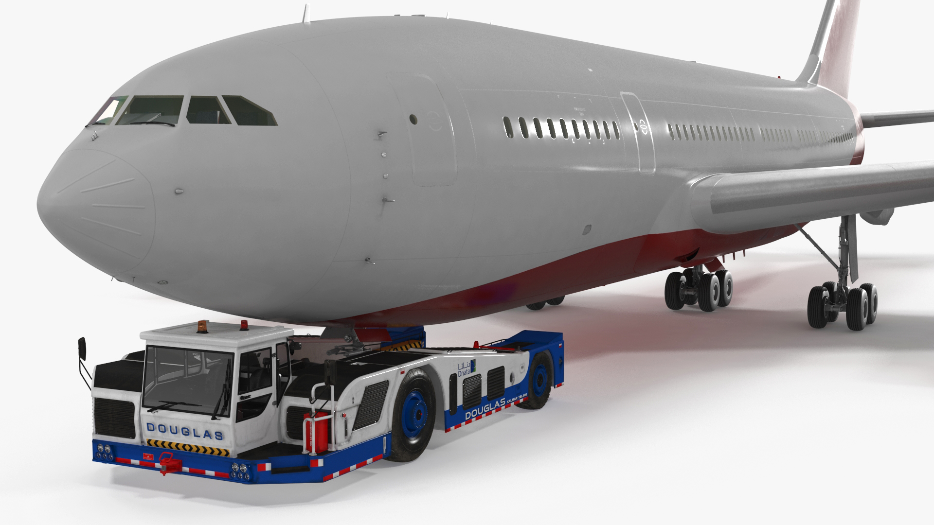 3D Airplane Pulled by Towing Tractor model