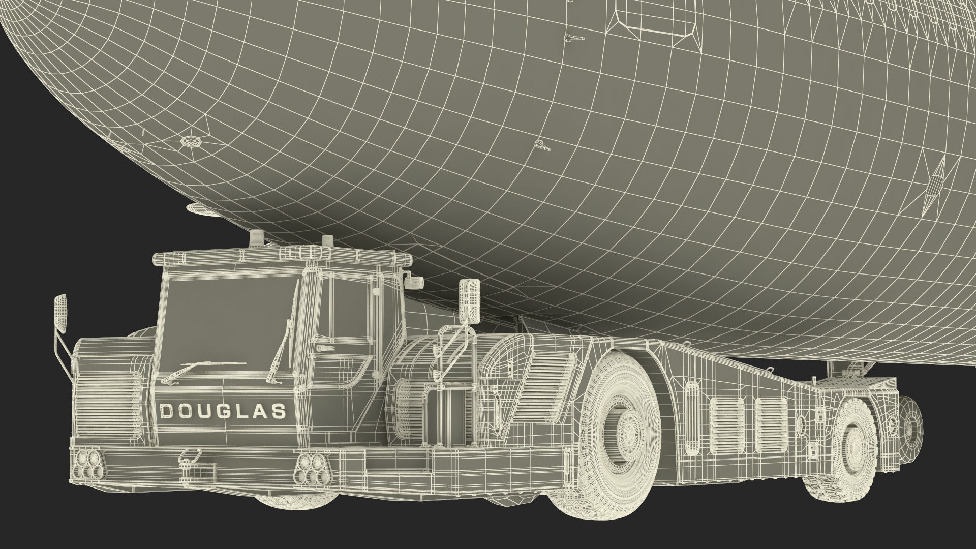 3D Airplane Pulled by Towing Tractor model