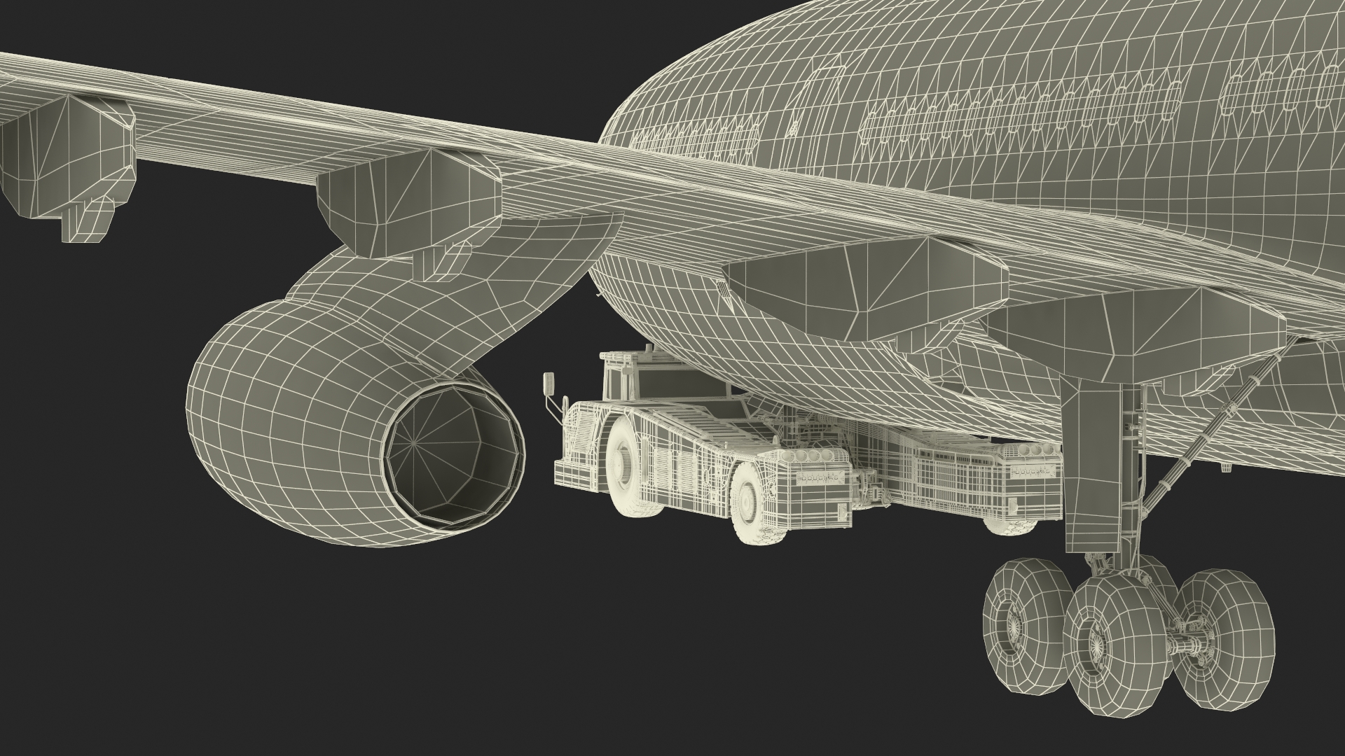 3D Airplane Pulled by Towing Tractor model