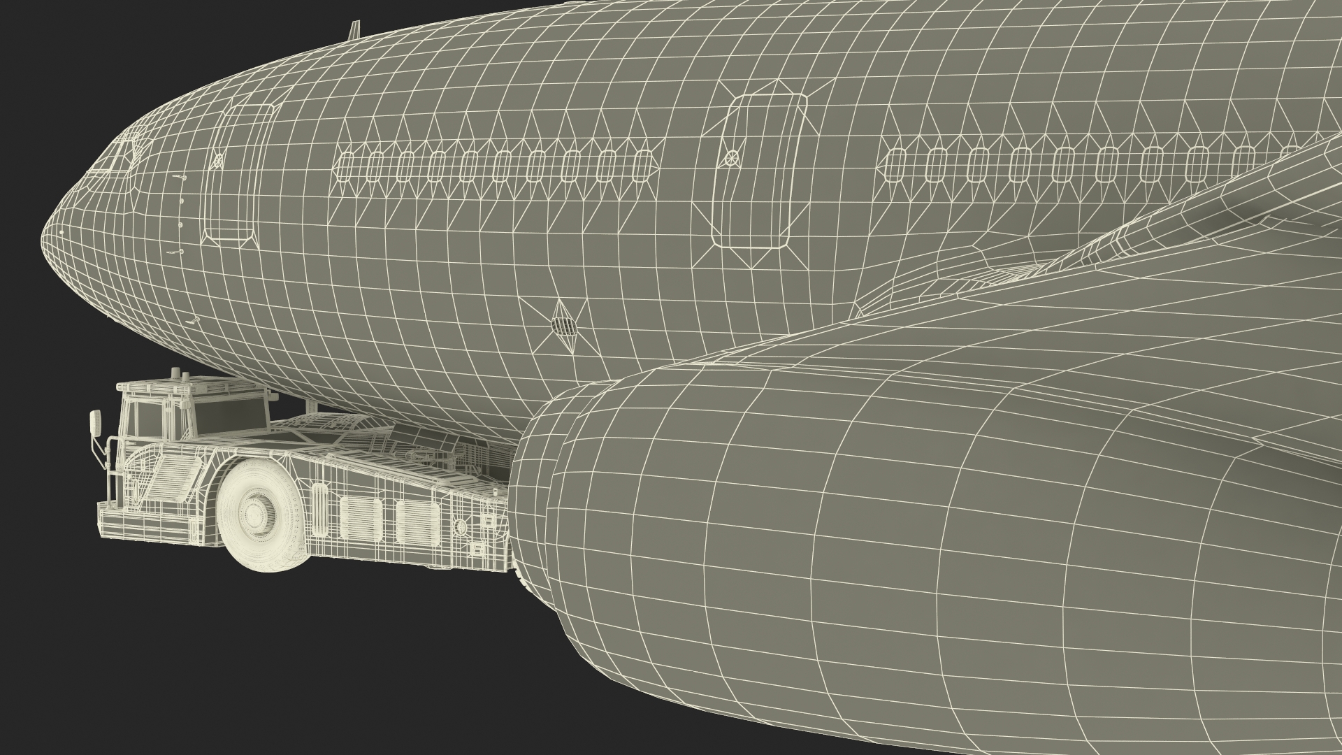 3D Airplane Pulled by Towing Tractor model