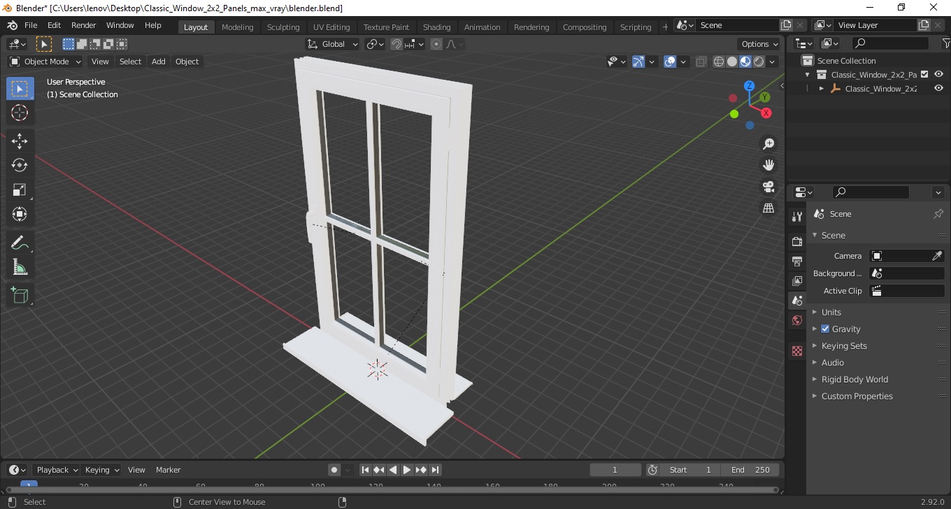 3D model Classic Window 2x2 Panels
