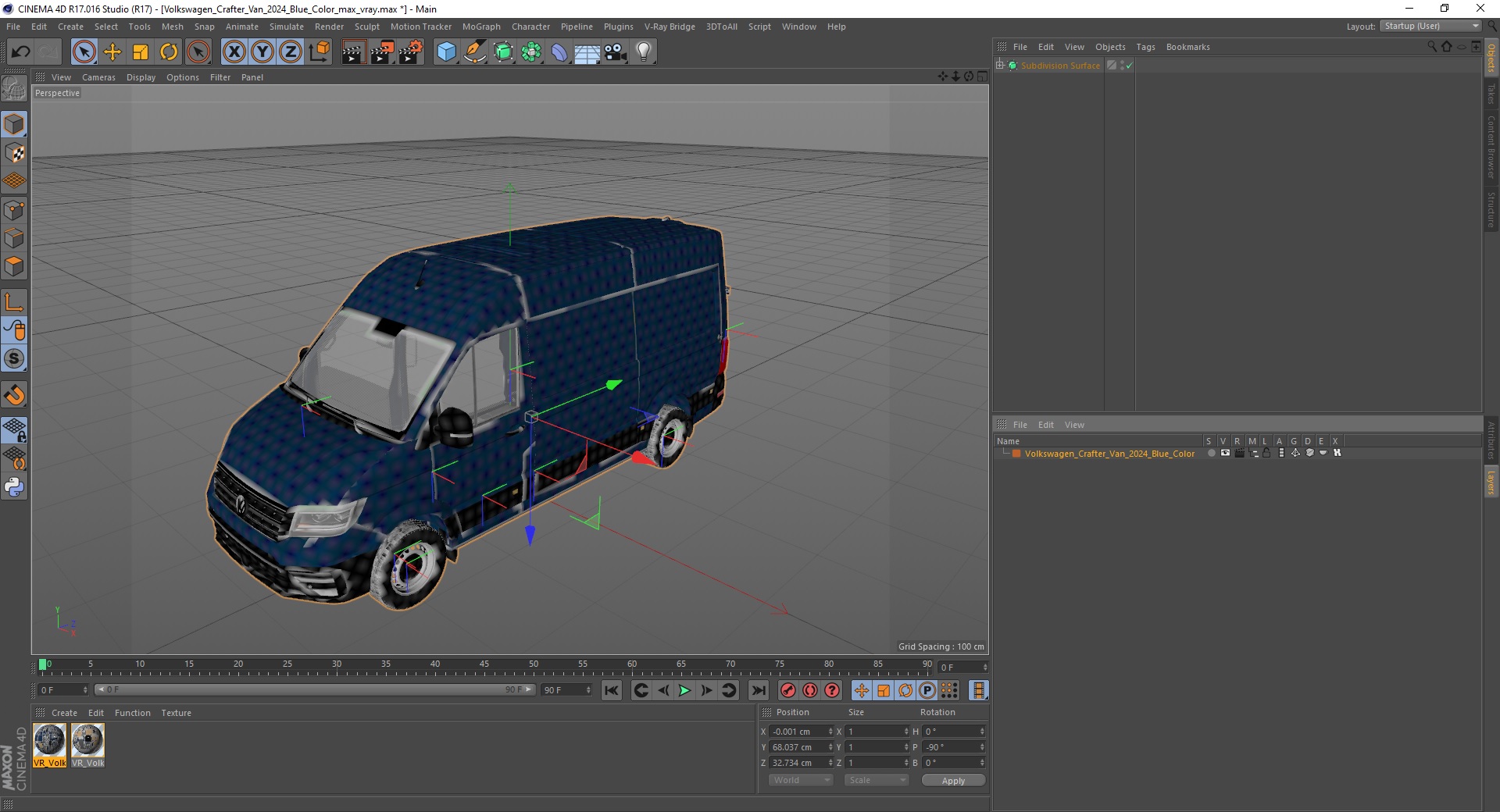 3D Volkswagen Crafter Van 2024 Blue Color model