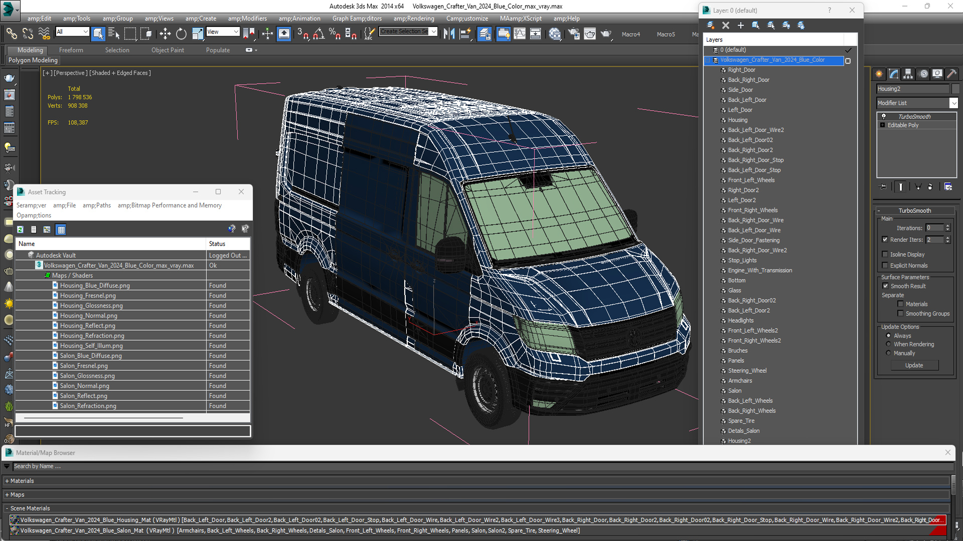 3D Volkswagen Crafter Van 2024 Blue Color model
