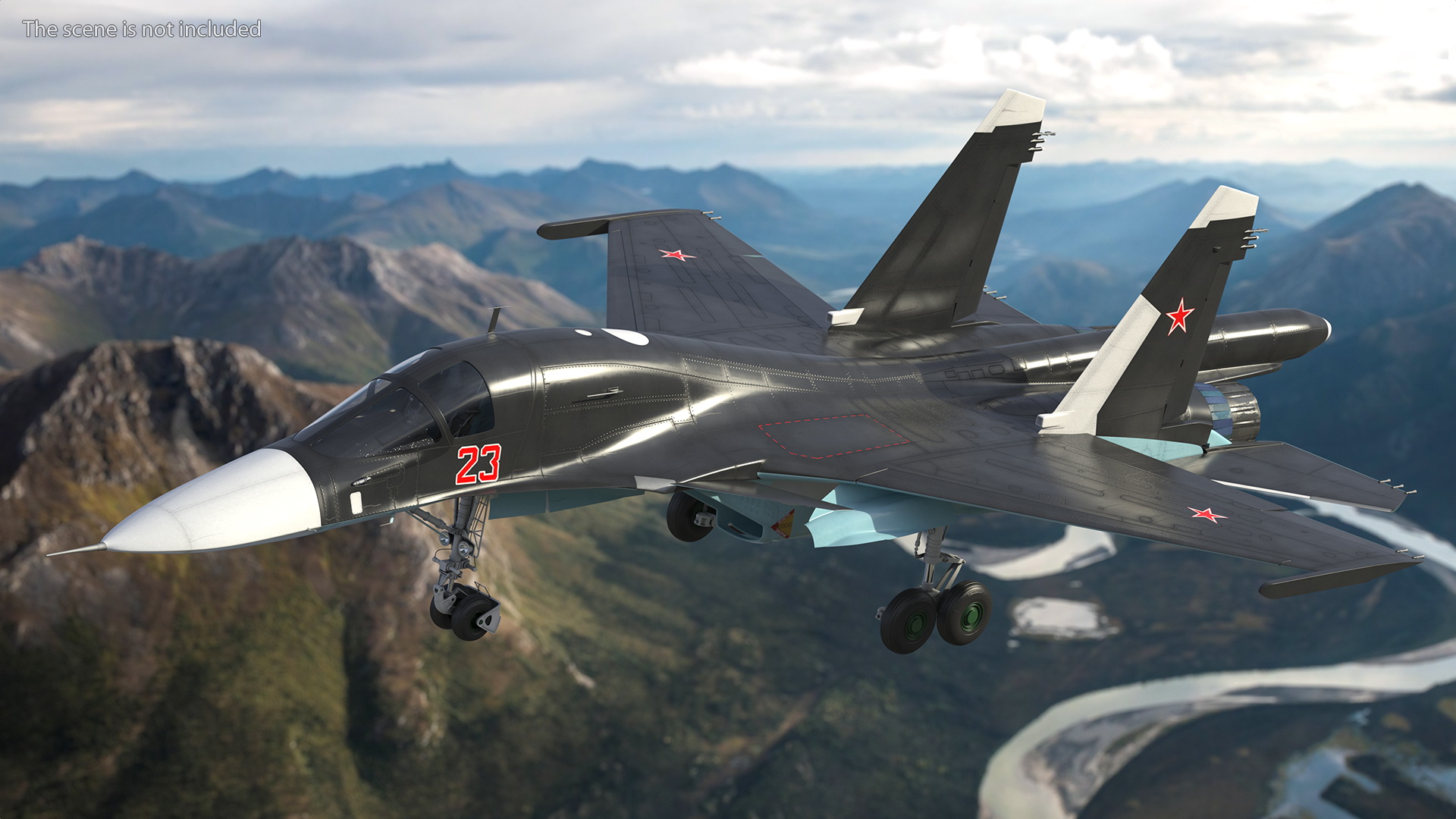 3D Su 34 Aircraft with X-31PM Supersonic Missile Rigged for Maya