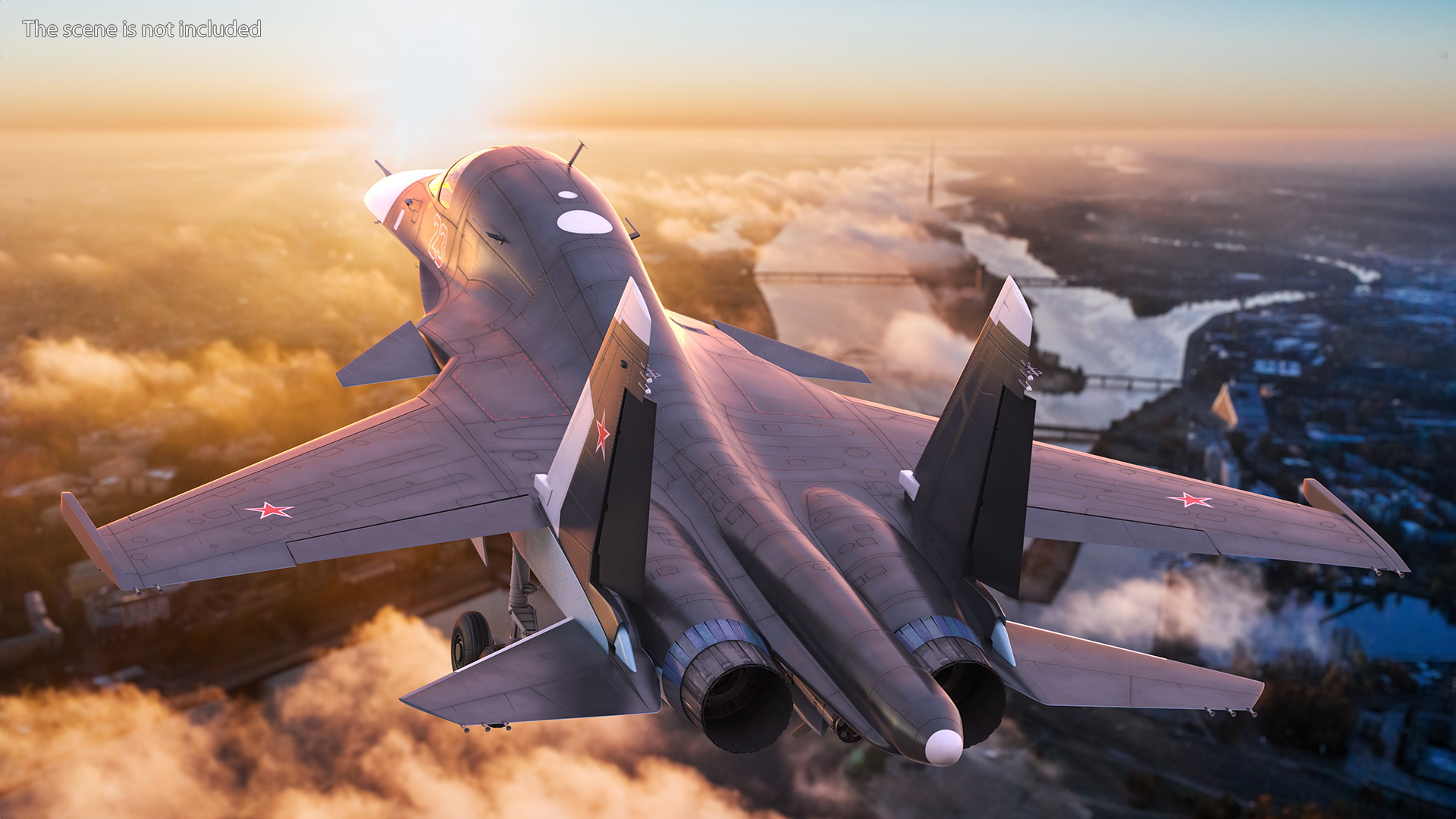 3D Su 34 Aircraft with X-31PM Supersonic Missile Rigged for Maya
