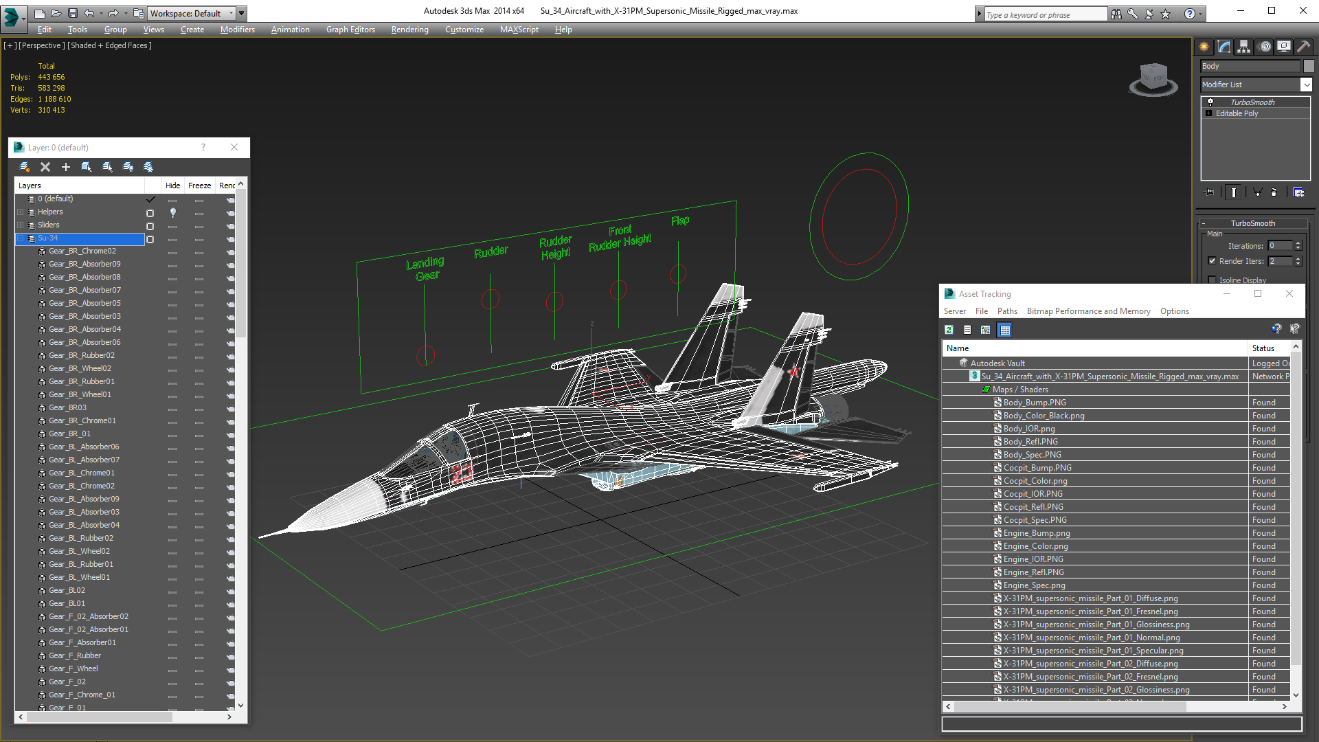 3D Su 34 Aircraft with X-31PM Supersonic Missile Rigged for Maya