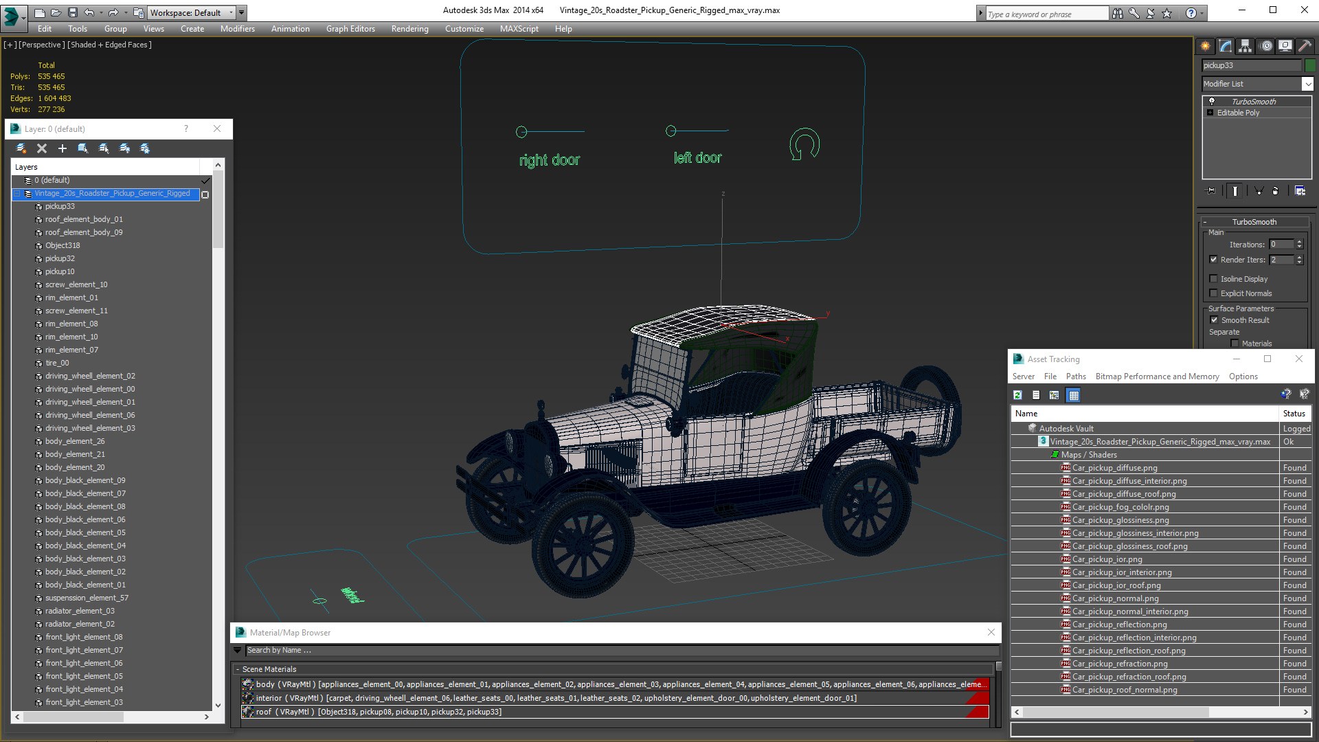 Vintage 20s Roadster Pickup Generic Rigged 3D
