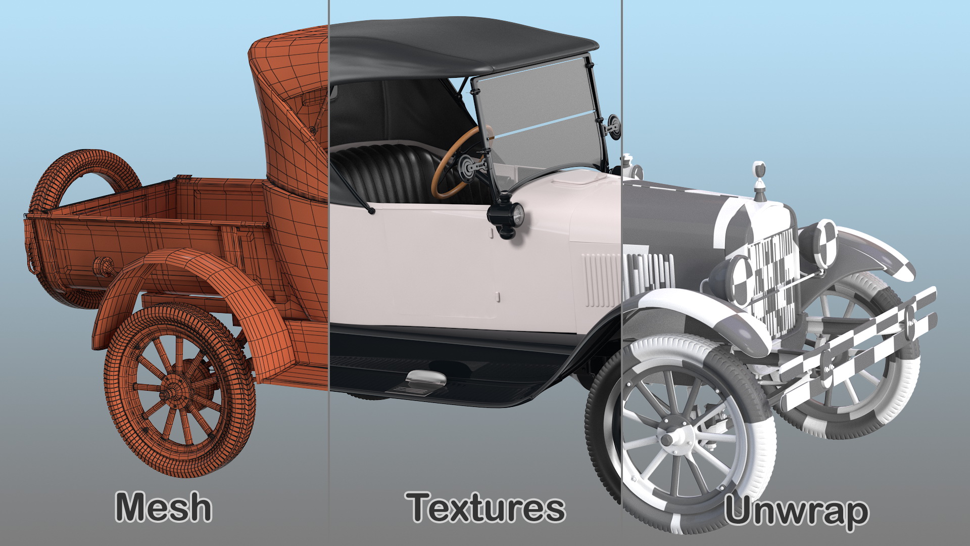 Vintage 20s Roadster Pickup Generic Rigged 3D