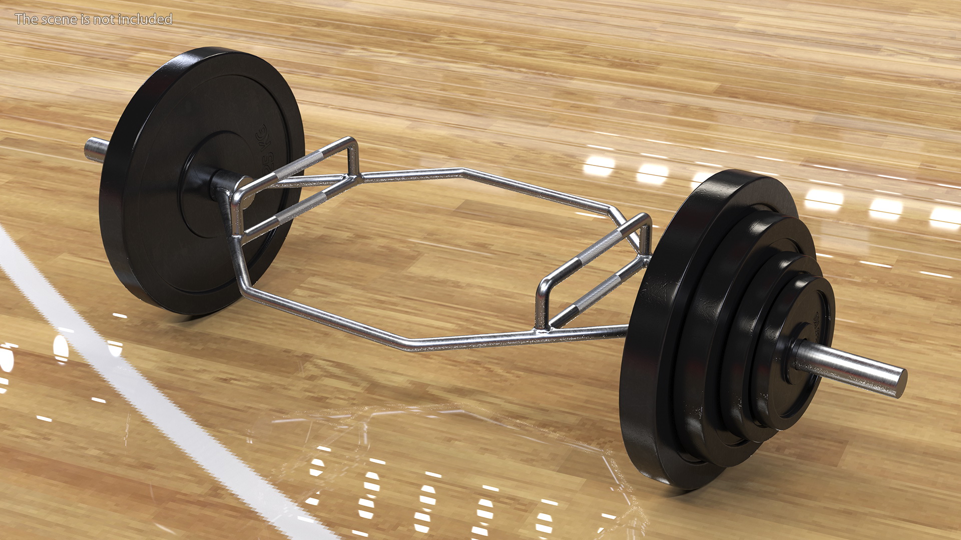 Olympic Hex Weight Lifting Trap Bar with Plates 3D