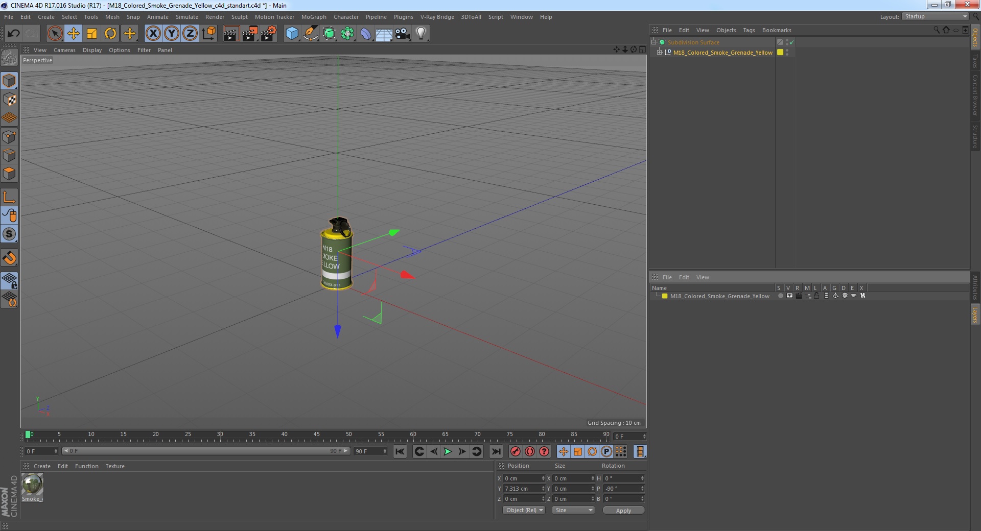 M18 Colored Smoke Grenade Yellow 3D