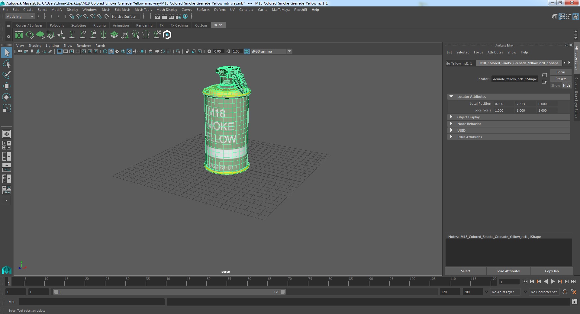M18 Colored Smoke Grenade Yellow 3D